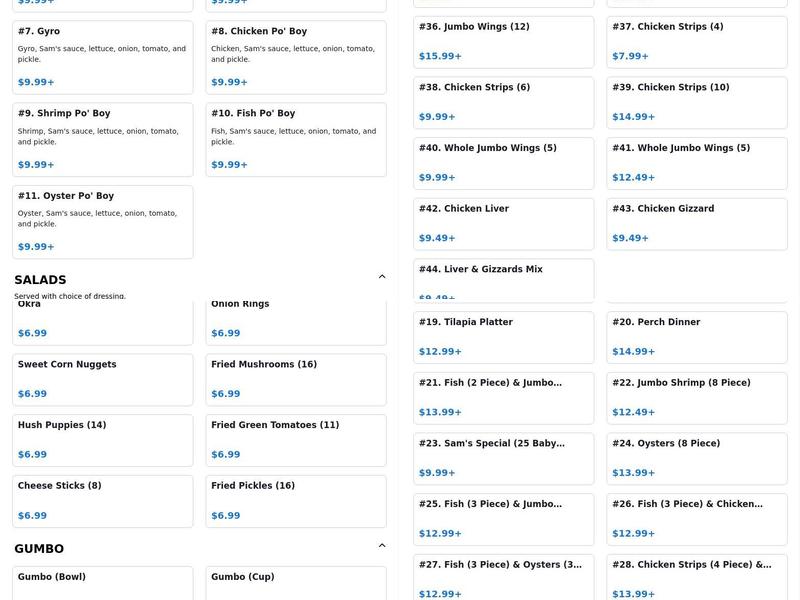 Sams Southern Eatery Youngstown Menu