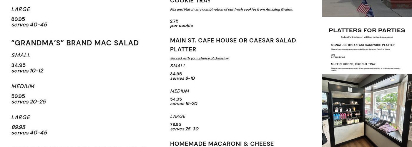 Main St Cafe Menu