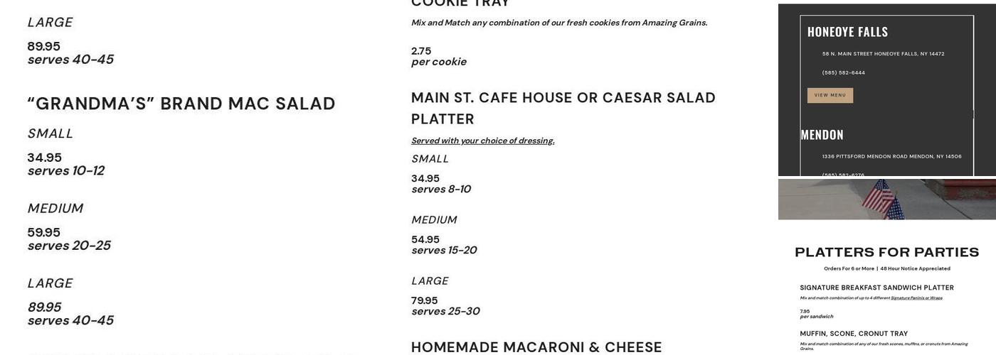 Main St Cafe Menu