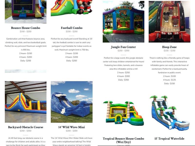 Blow It Up Inflatables Menu