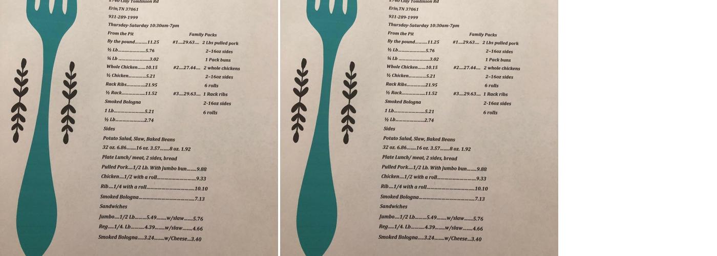 M's BBQ Menu