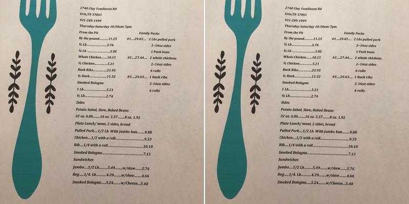M's BBQ Menu