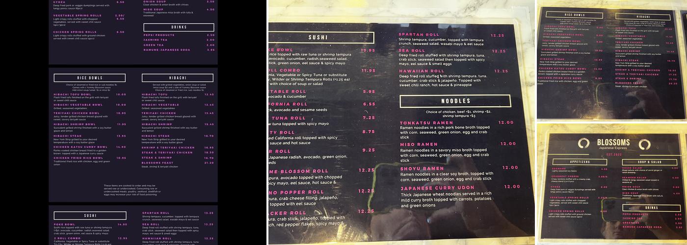 Blossoms Japanese Express Menu