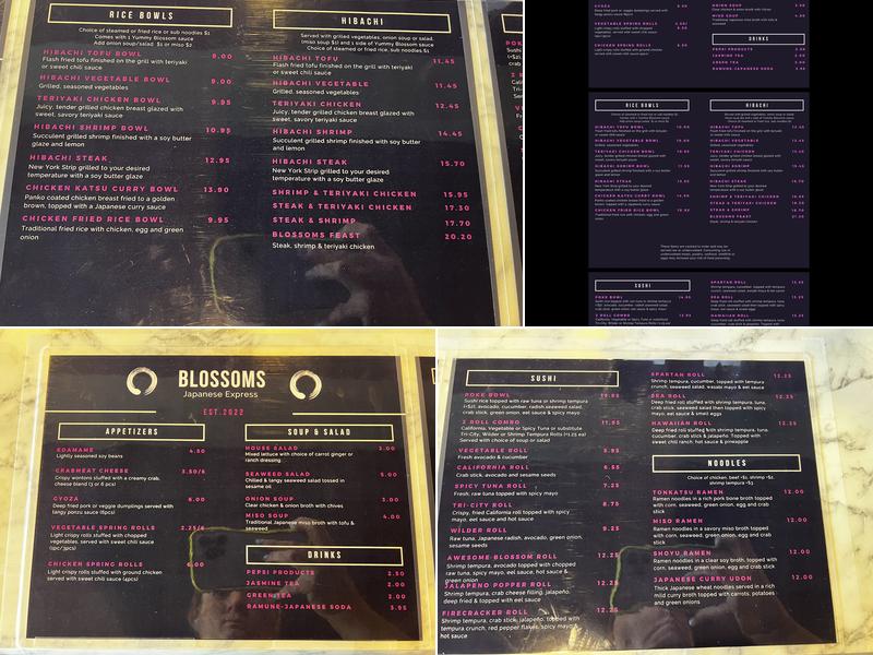 Blossoms Japanese Express Menu