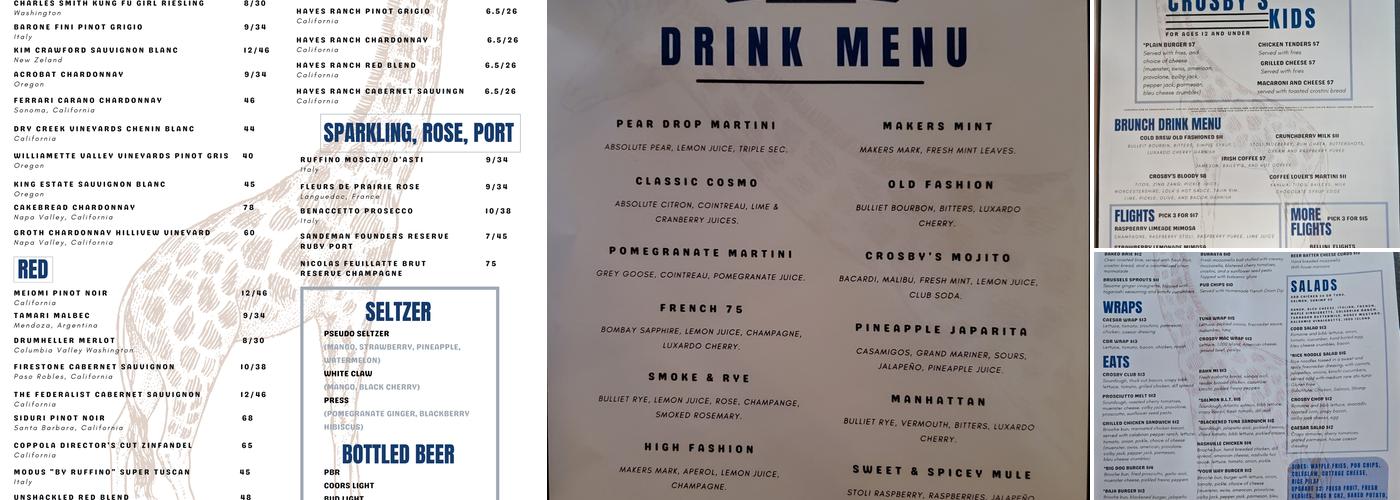 Crosby's Menu