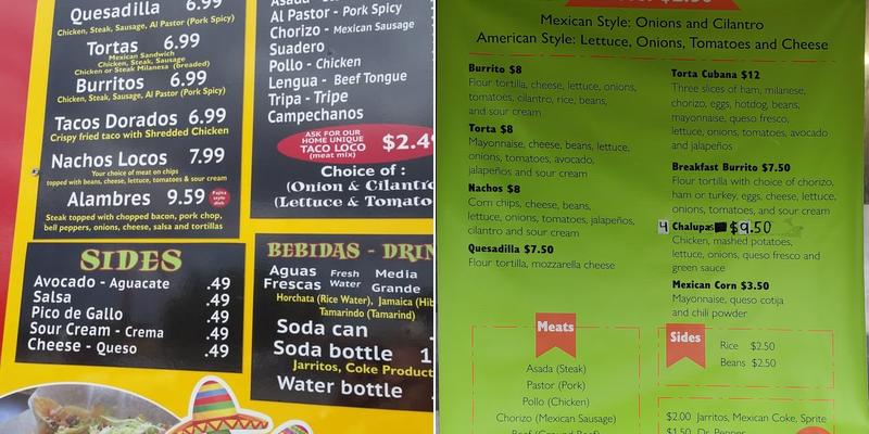 Los Hidalguense Taco Truck Menu