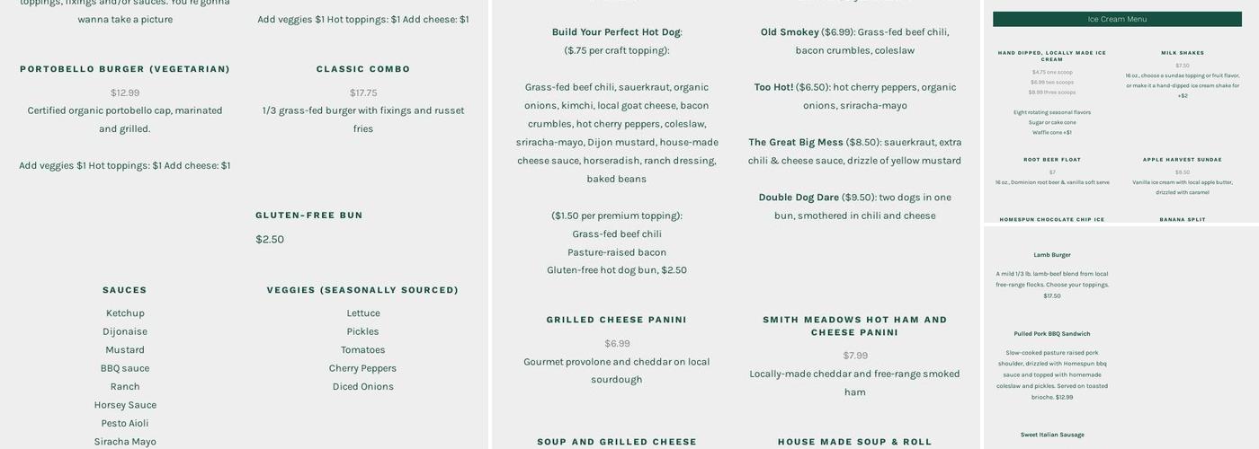 Homespun Shakes & Burgers, Berryville Menu