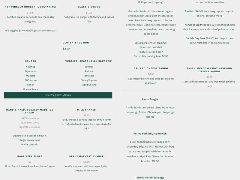 Homespun Shakes & Burgers, Berryville Menu