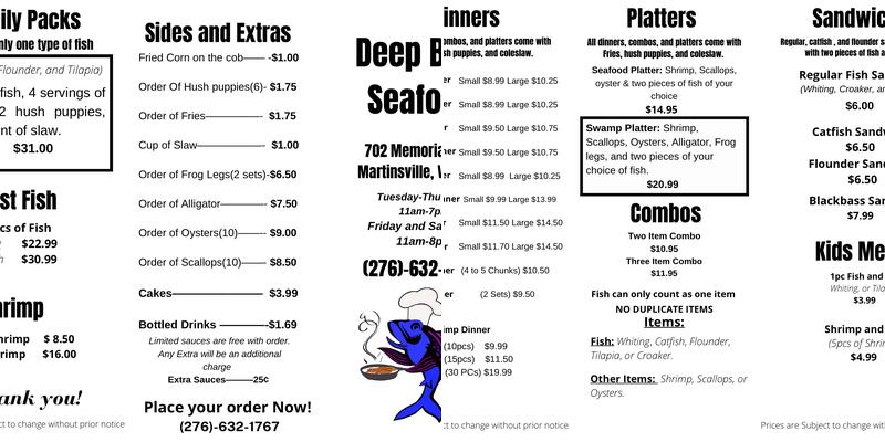 Deep Blue Seafood Menu