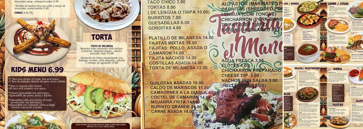 Taqueria El Mana Menu