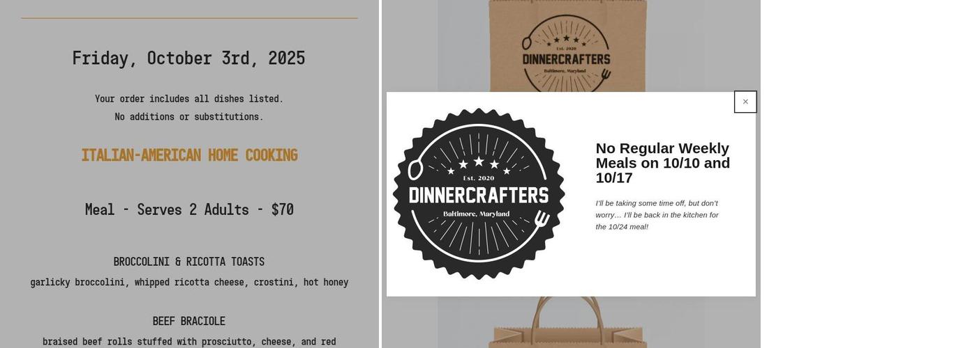 DinnerCrafters Menu