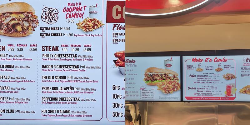 Charleys Cheesesteaks Menu