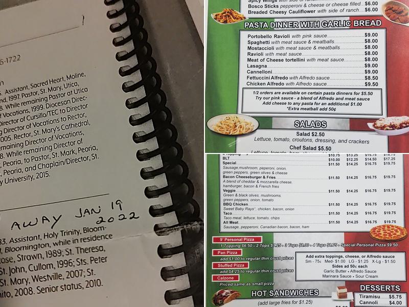 Benny's Pizza Rushville Menu