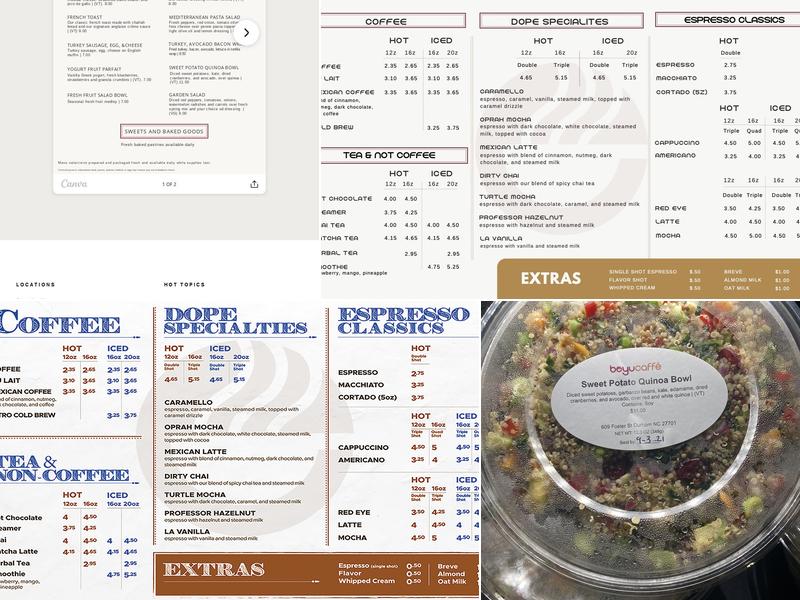 Beyu Caffé at Duke Law Menu