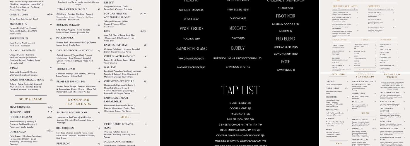 Cedar Creek Grill Menu