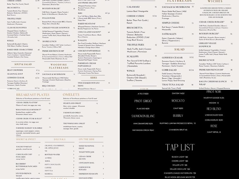 Cedar Creek Grill Menu