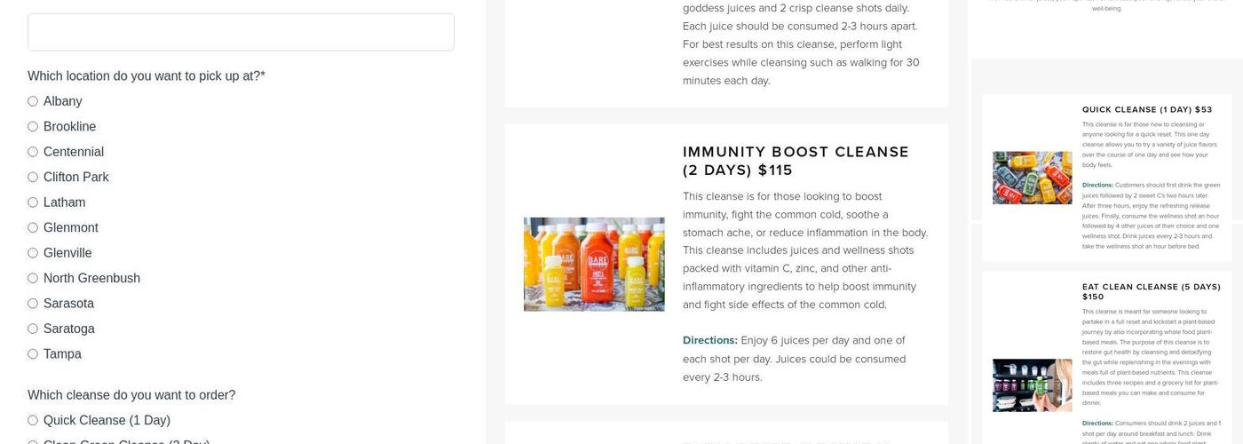 BARE Blends Saratoga Menu