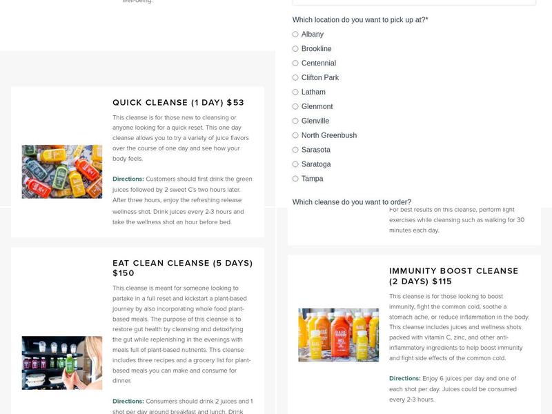 BARE Blends Saratoga Menu