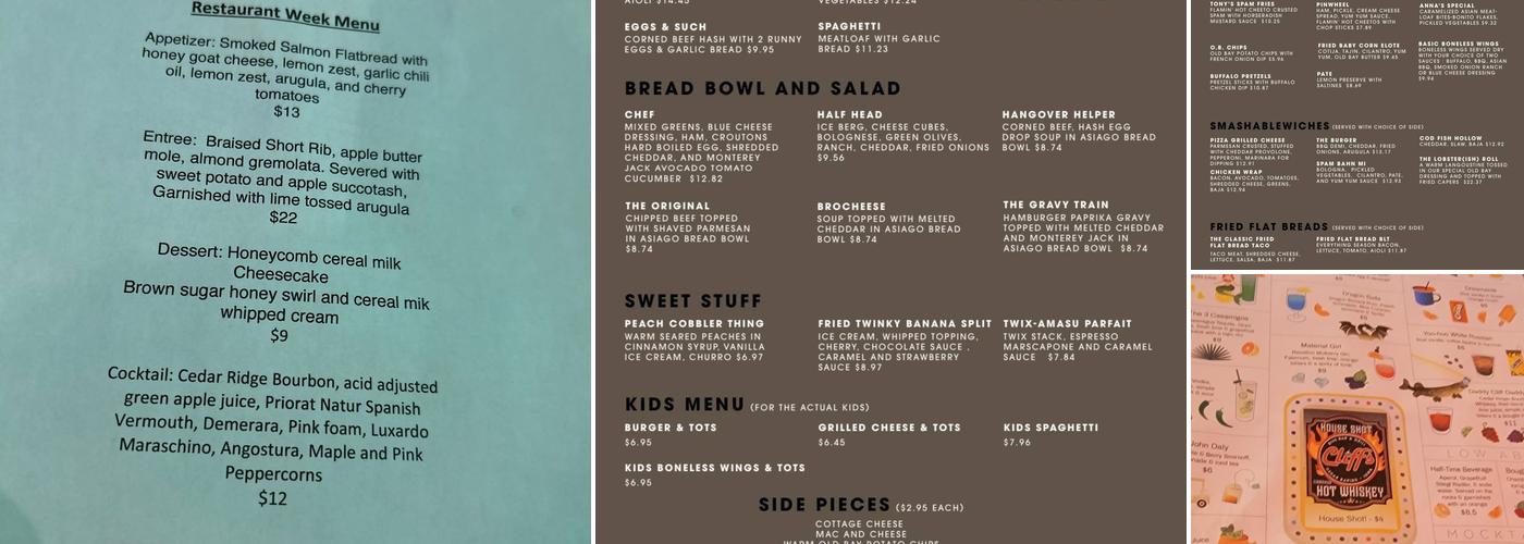 Cliff's Dive Bar & Grill Menu