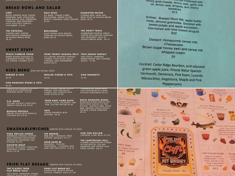 Cliff's Dive Bar & Grill Menu