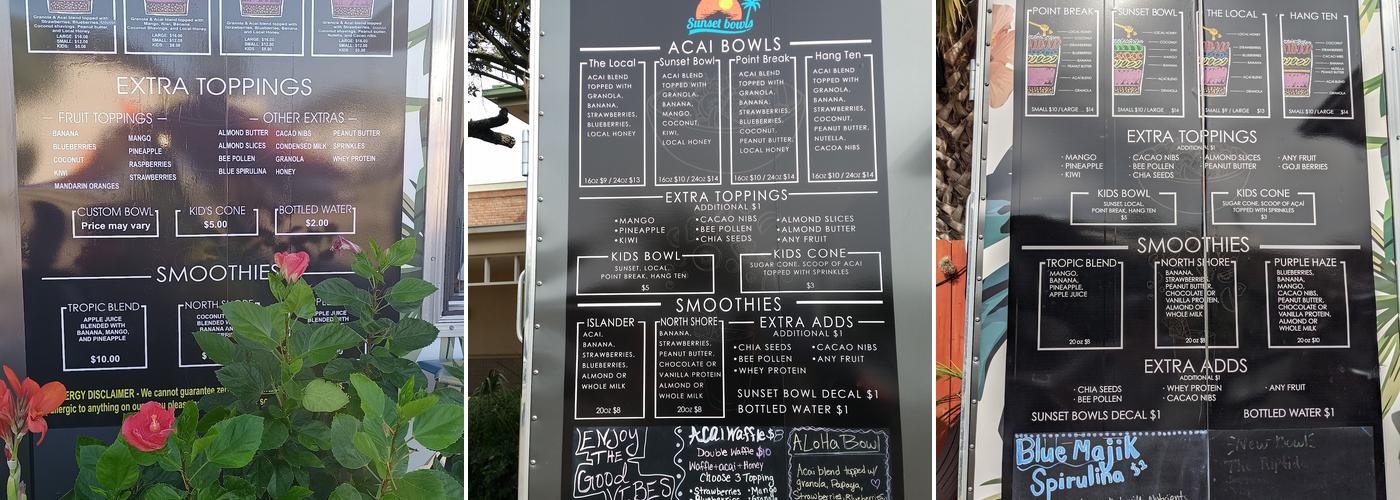 Acai Bowls and Smoothies Menu