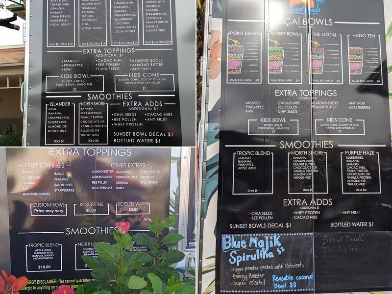 Acai Bowls and Smoothies Menu