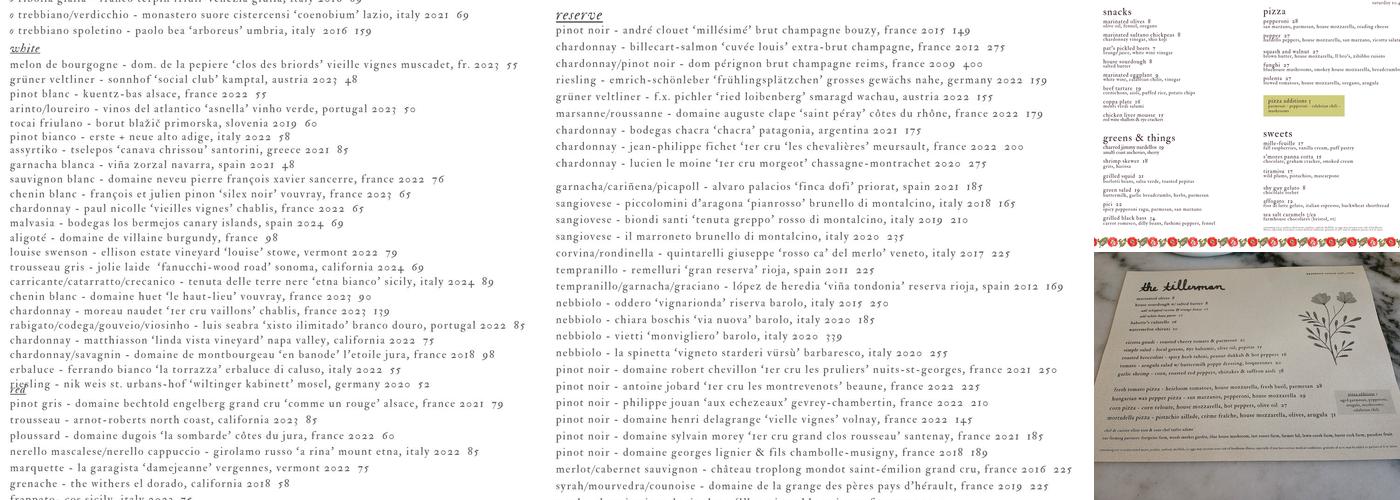 The Tillerman Inn & Restaurant Menu