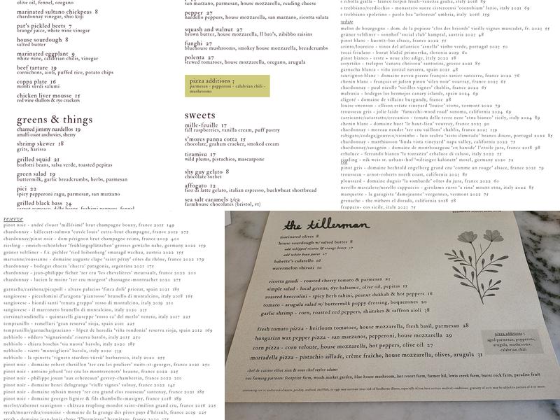 The Tillerman Inn & Restaurant Menu