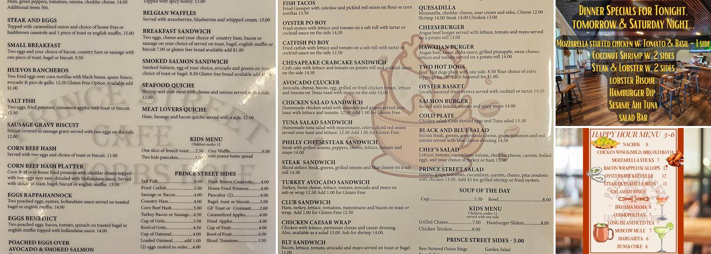 Prince Street Café at Hobbs Hole Menu