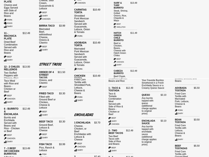 Abelardo’s Mexican Fresh Menu