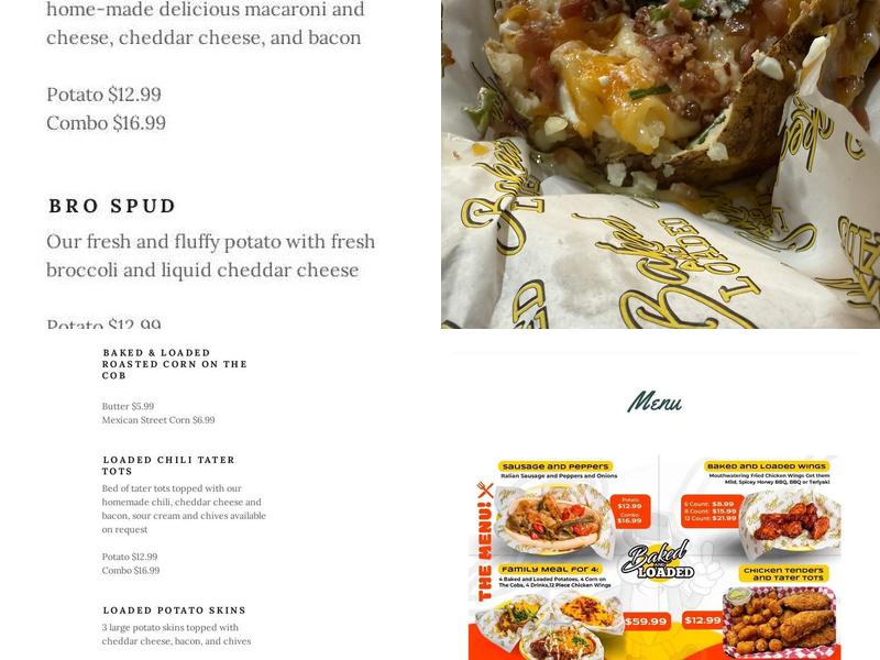 Baked and Loaded LLC Menu