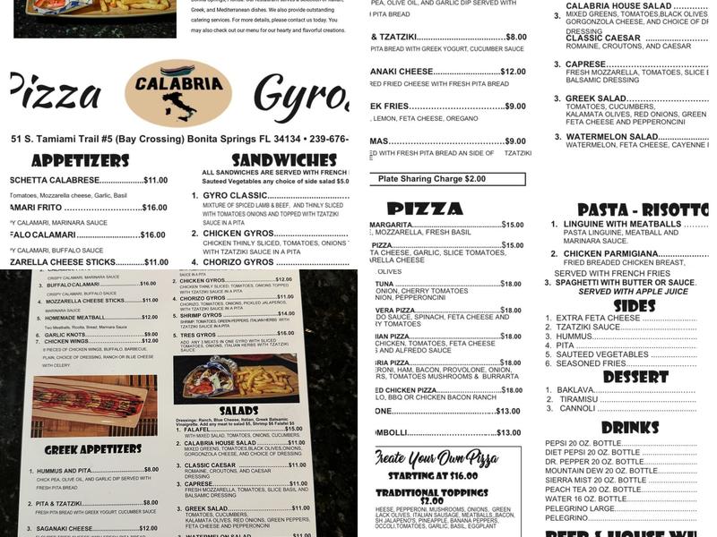 Calabria Pizza & Gyros Menu