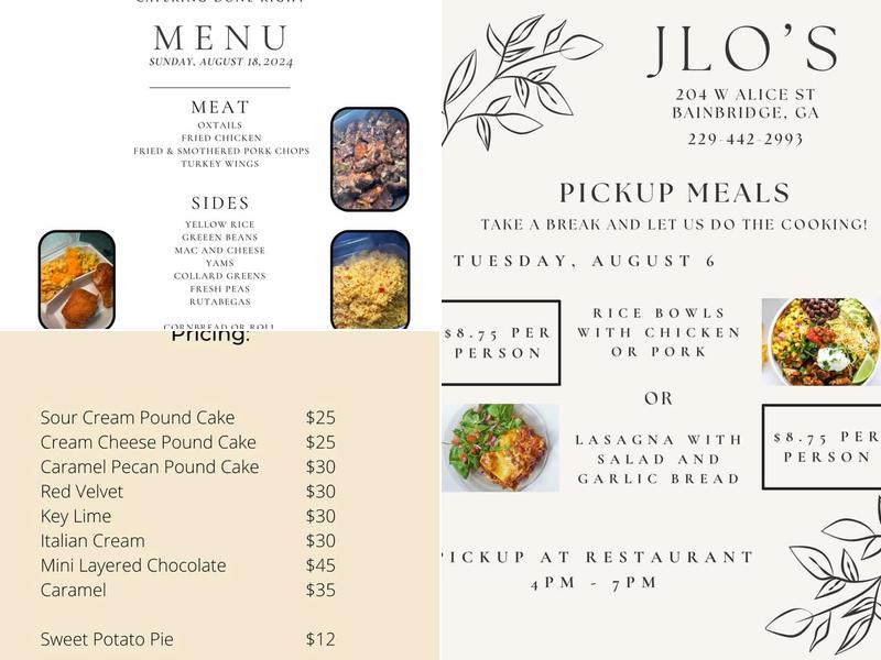 J Lo's Restaurant Menu