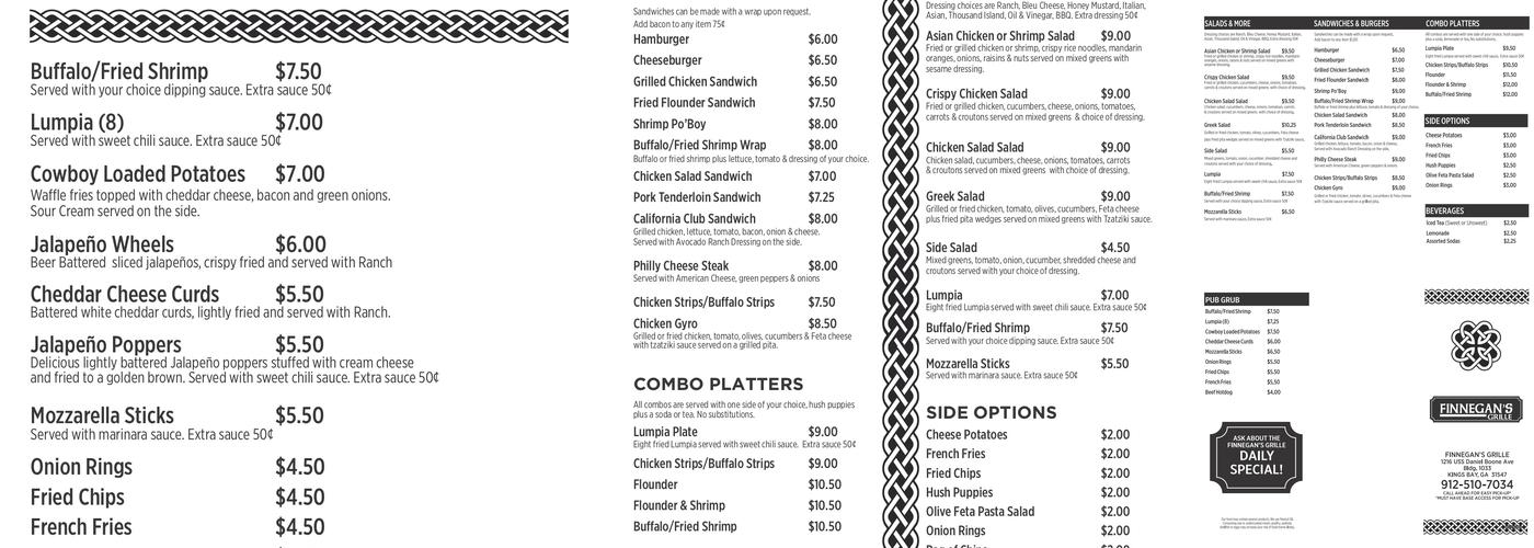 Finnegan's Grille Menu