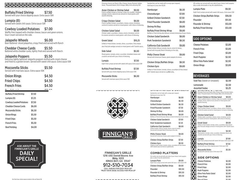 Finnegan's Grille Menu