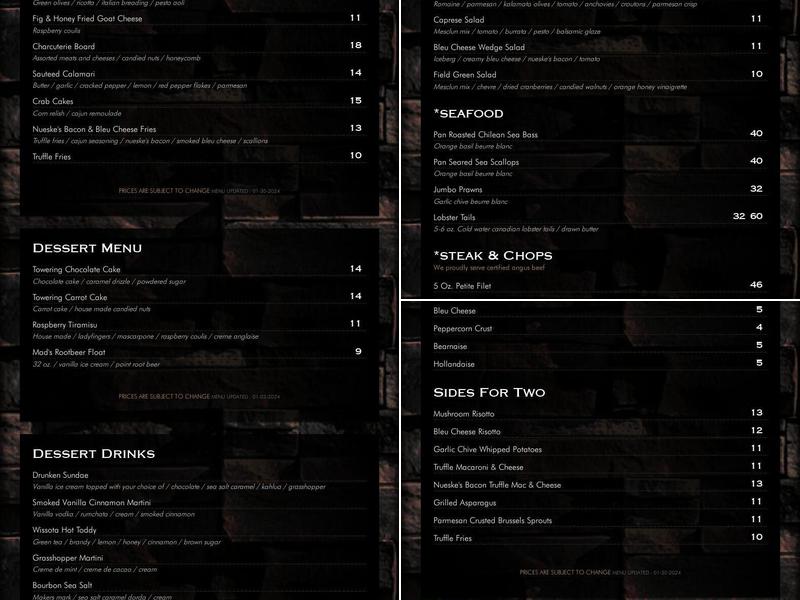 Wissota Chophouse - De Pere Menu