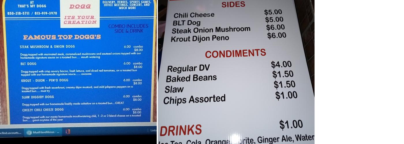 That's My Dogg Menu
