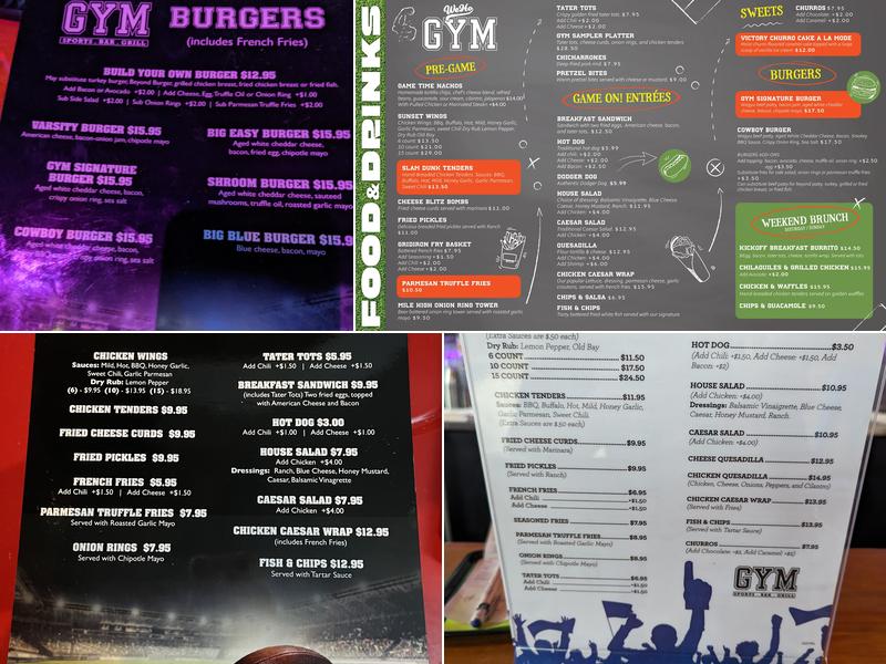 Gym Sportsbar and Grill Menu