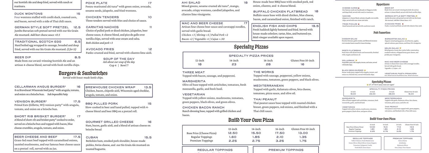Stone Arch Tied House Menu