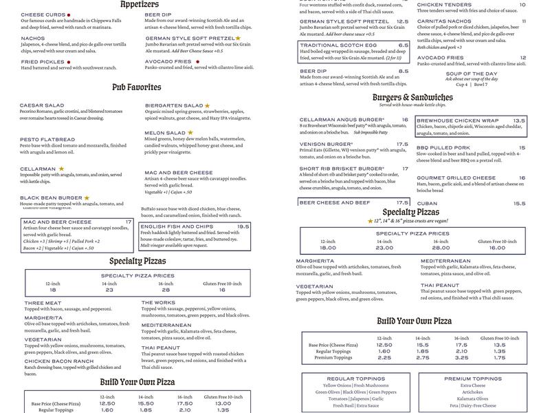 Stone Arch Tied House Menu