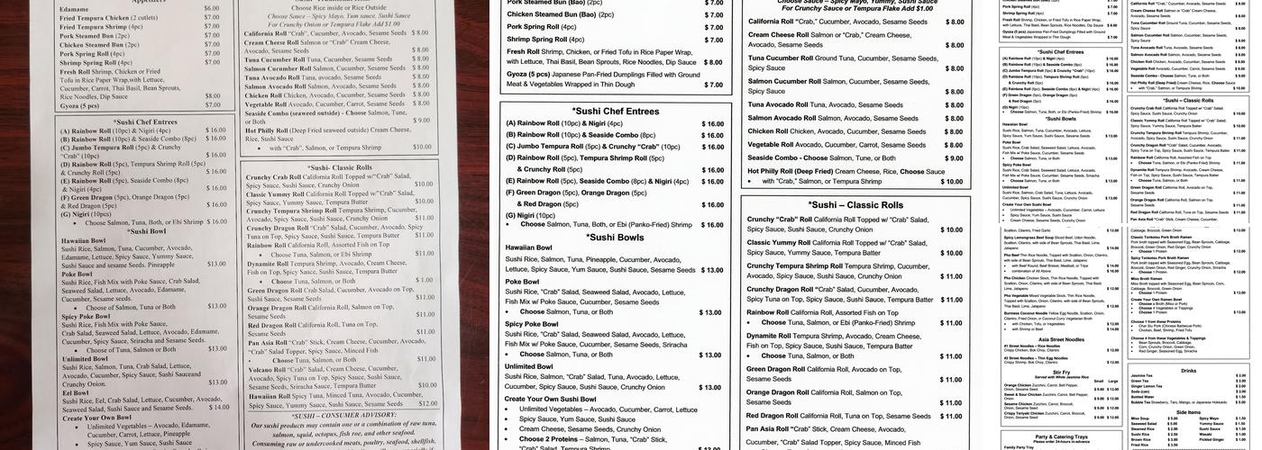 Pan Asia Cafe Menu