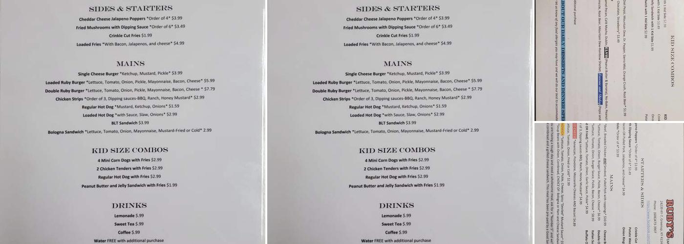 Ruby's Café And Dairy Bar Menu