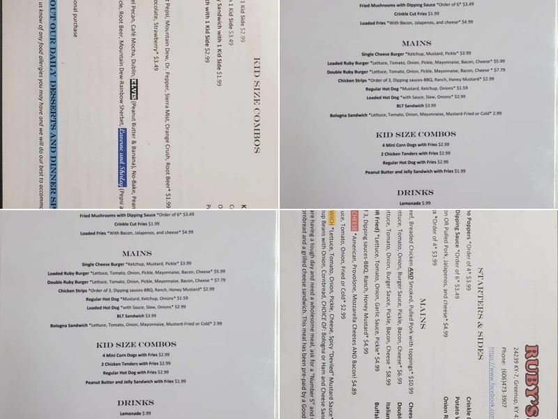 Ruby's Café And Dairy Bar Menu
