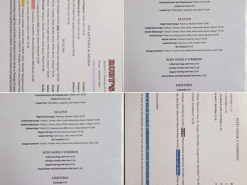 Ruby's Café And Dairy Bar Menu