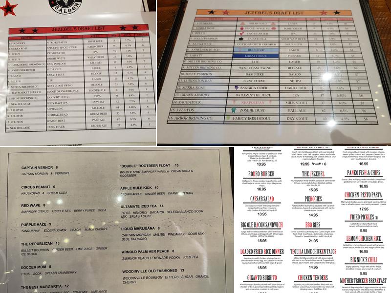 Jezebels Saloon Menu