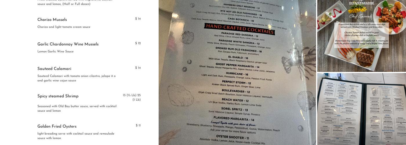 Ocean Paradise Restaurant & Bar Menu
