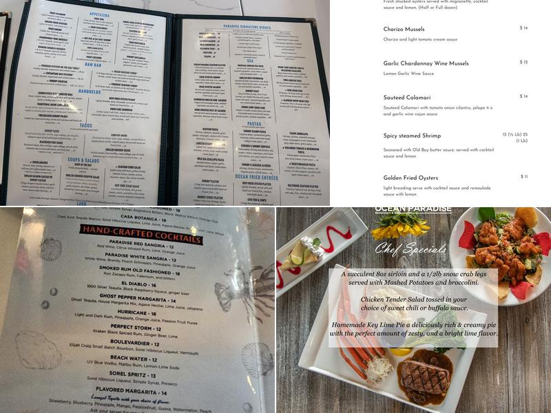 Ocean Paradise Restaurant & Bar Menu