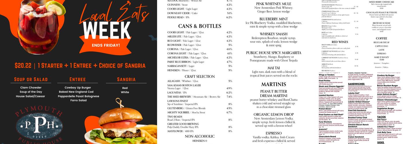Plymouth Public House Menu
