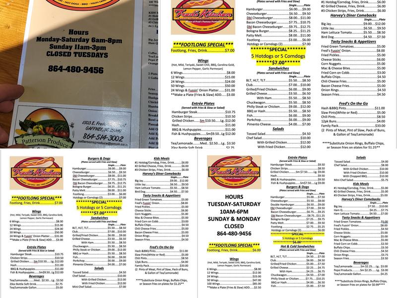 Fred's Kitchen Menu