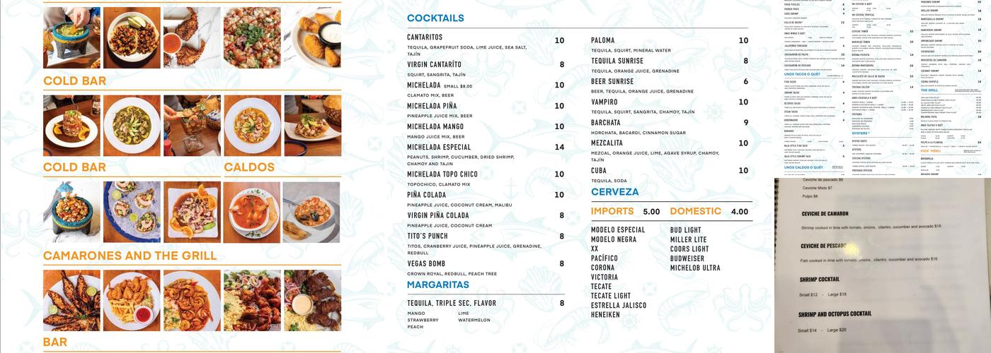 Unos Mariscos O Que Menu